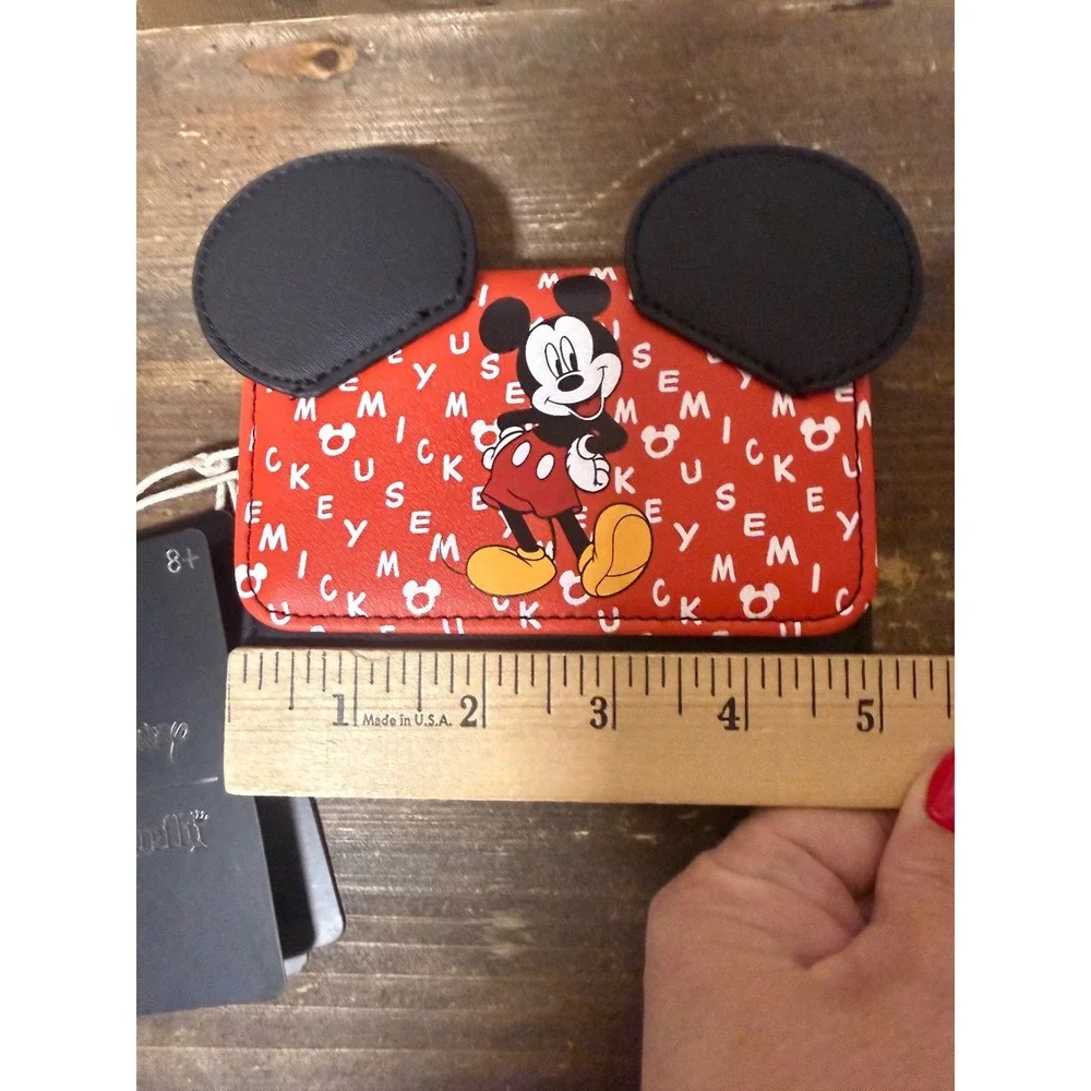 Loungefly Disney Mickey Mouse‎ Red Black Trifold Wallet with 3D Ears New